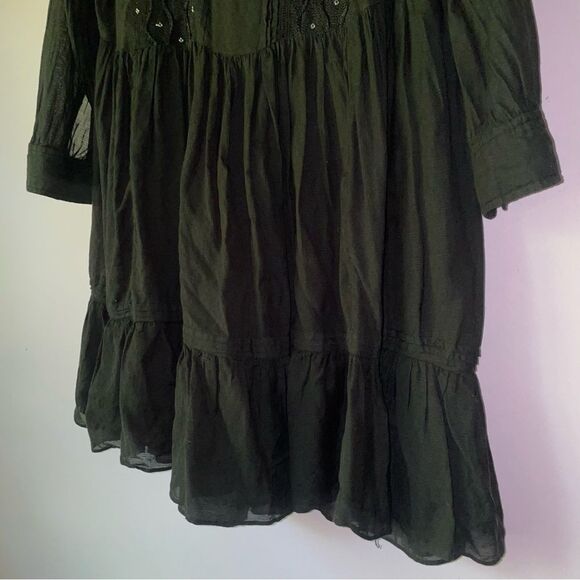 Maeve Size M Black Boho Mini Dress Ruffle Whimsigoth Dark Fairy Cottage - Picture 4 of 5